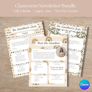Bearbeitbares Lehrer-Newsletter-Vorlagenpaket: Boho-Willkommensbrief, Materialliste (Canva Digital Download 8,5x11)
