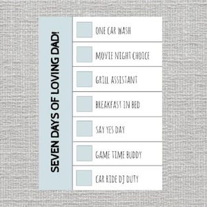 Gift for Him-Personalized Gift Fathers Day Coupon Sheet Instant Download and Editable Templett Template- 5x7 Card