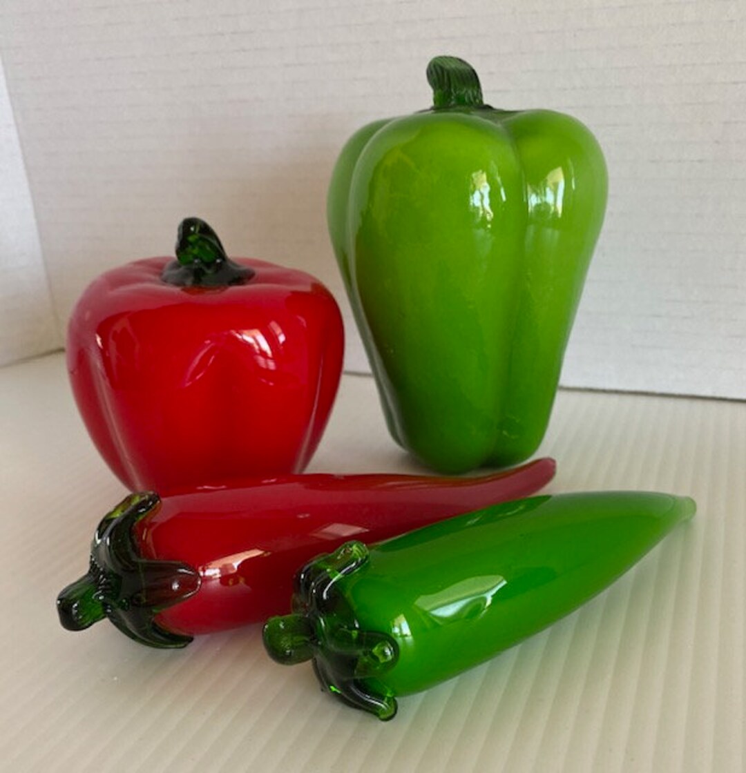 Vintage True Color and Lifesize Glass Peppers With Hand Blown