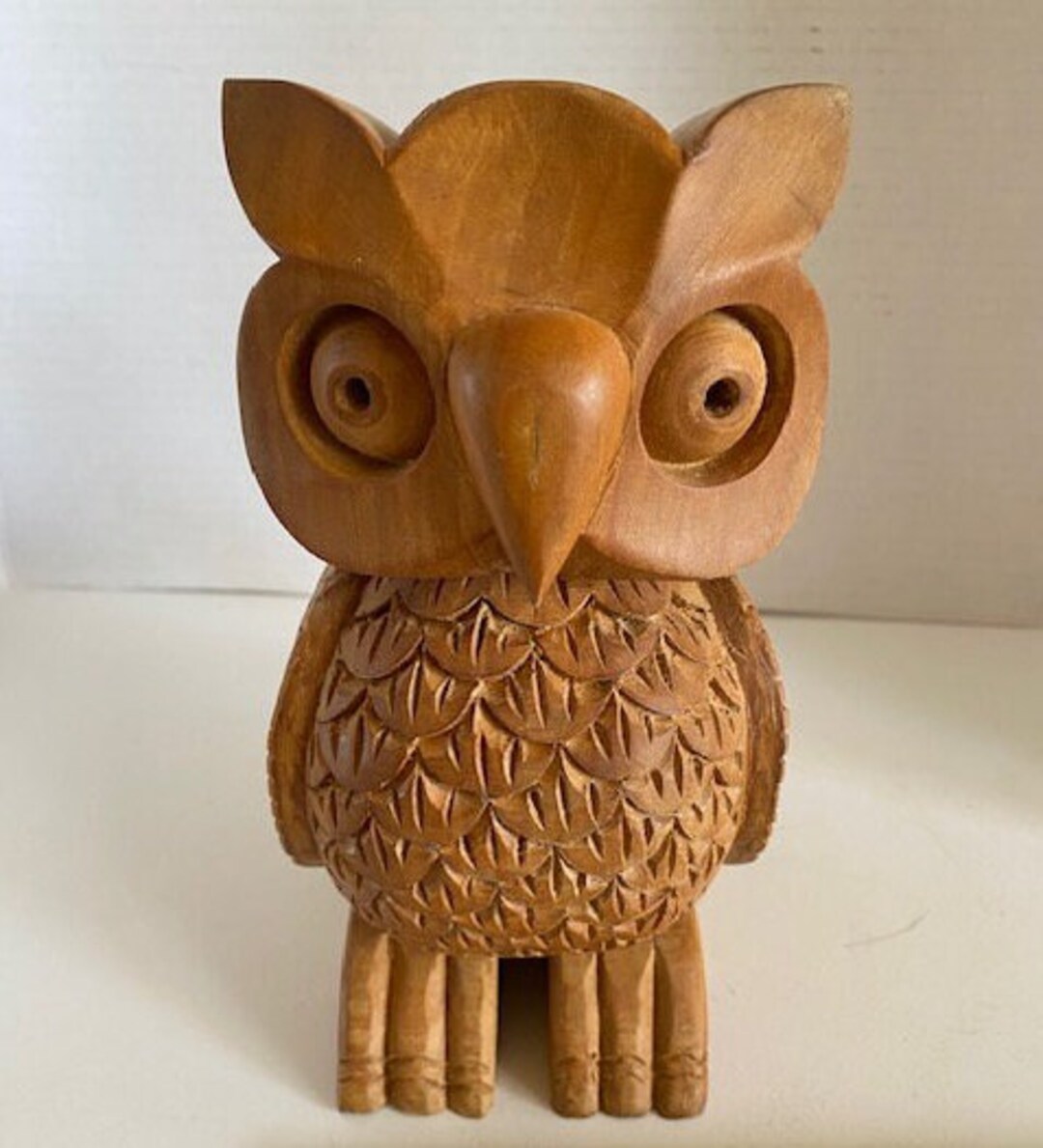VTGOWL Solid Hardwood Carved Hooter Unsigned Etsy