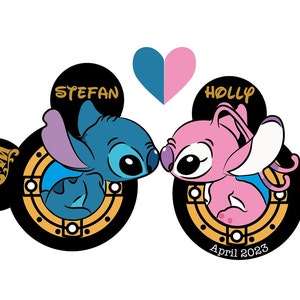 スティッチ＆エンジェル ダブルマグネット ラブハート付き ディズニークルーズ ドア装飾 客室ドア装飾