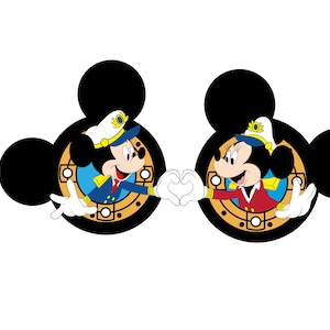 Captain Mickey & Minnie Holding Hands in a Heart Magnet. Disney Cruise Line Magnet, Stateroom Door Decoration.