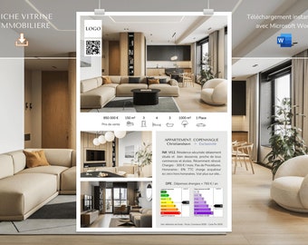 Copenhagen Template - Editable Real Estate Showcase Sheet - A4 and A3 - Instant download with Word - Simple & fast customization