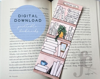 Printable Bookshelf Book Tracker, Reading Tracker Bookmark, Watercolor Bookmark, Bookshelf Bookmark Tracker Printable, Book Club Gift