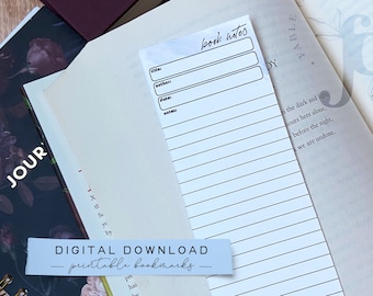 Book Note Taking Printable Bookmark, Reading Notes, Bookmark Tracker Digital Download, Study Aid Bookmark