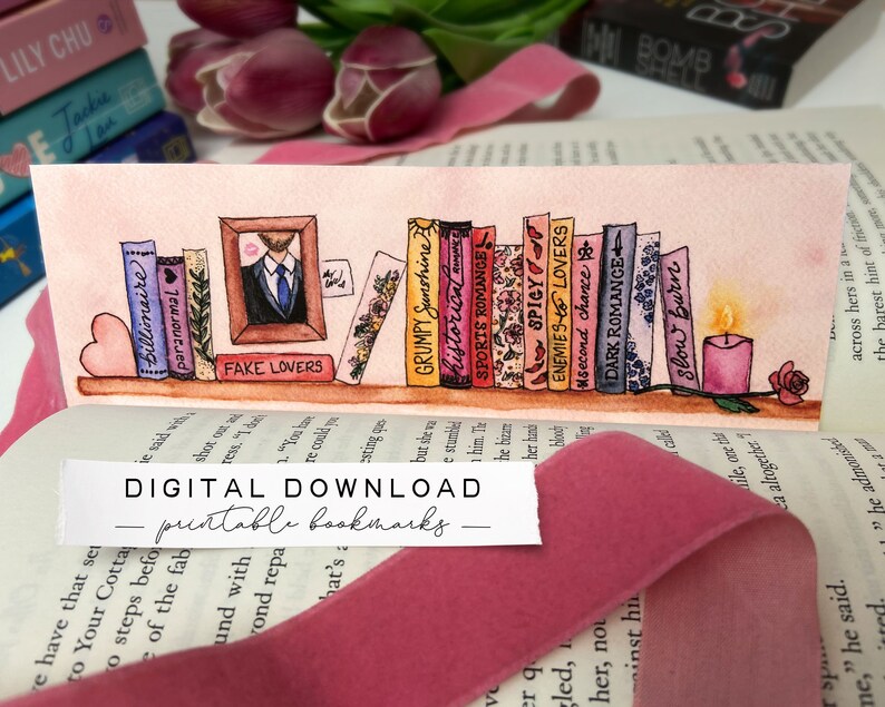 Romance Bookmark Printable, Romance Book Tropes, Romance Book Art, Romance Reader Gifts, Romance Book Merch, Bookshelf Bookmark image 2