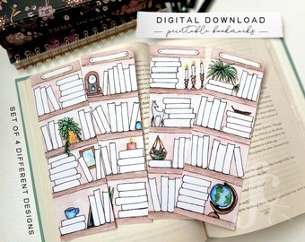 Bookshelf Bookmark Tracker Printable set of 4 - Reading Tracker Bookmark, Watercolor Bookshelf Book Tracker, Book Club Gift