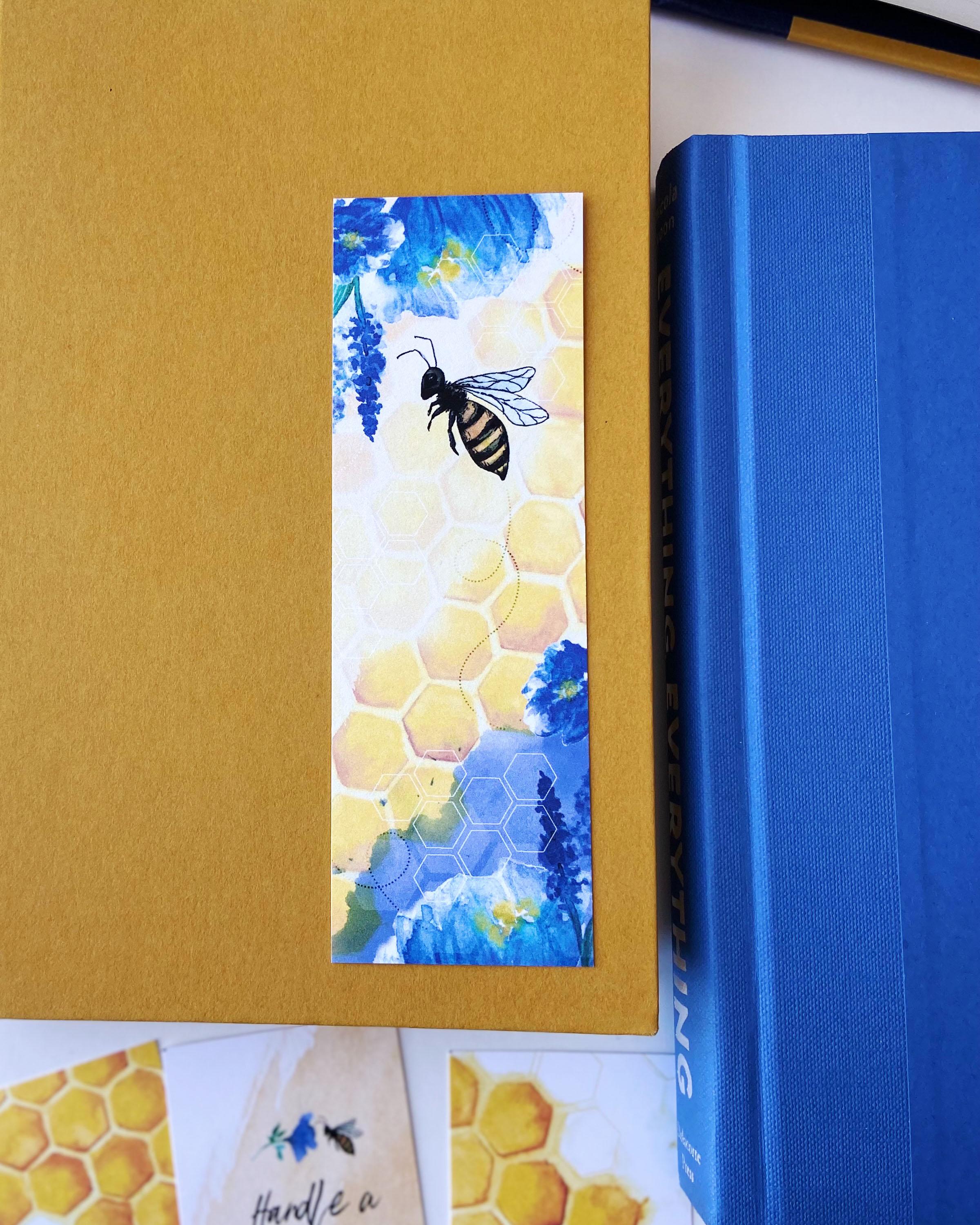 Honey Bee Bookmarks Set of Four, Honeycomb Book Mark, Watercolor ...