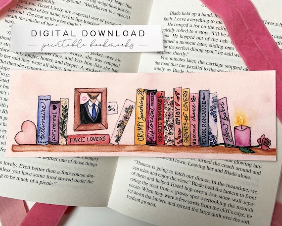 Romance Bookmark Printable, Romance Book Tropes, Romance Book Art, Romance Reader Gifts, Romance Book Merch, Bookshelf Bookmark
