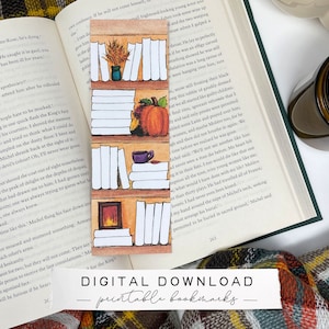 Watercolor Bookshelf Autumn, Printable Reading Tracker Bookmark Fall, Fall Bookmarks Printable, Autumn Bookmarks Printable Bookshelf Tracker