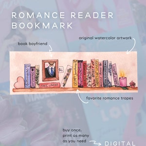 Romance Bookmark Printable, Romance Book Tropes, Romance Book Art, Romance Reader Gifts, Romance Book Merch, Bookshelf Bookmark image 3