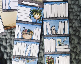 Reading List Bookmark Double Sided, Reading Log Bookmark Bookshelf Cat, Book Club Bookmark, TBR Bookmark, Book marks for Book Club