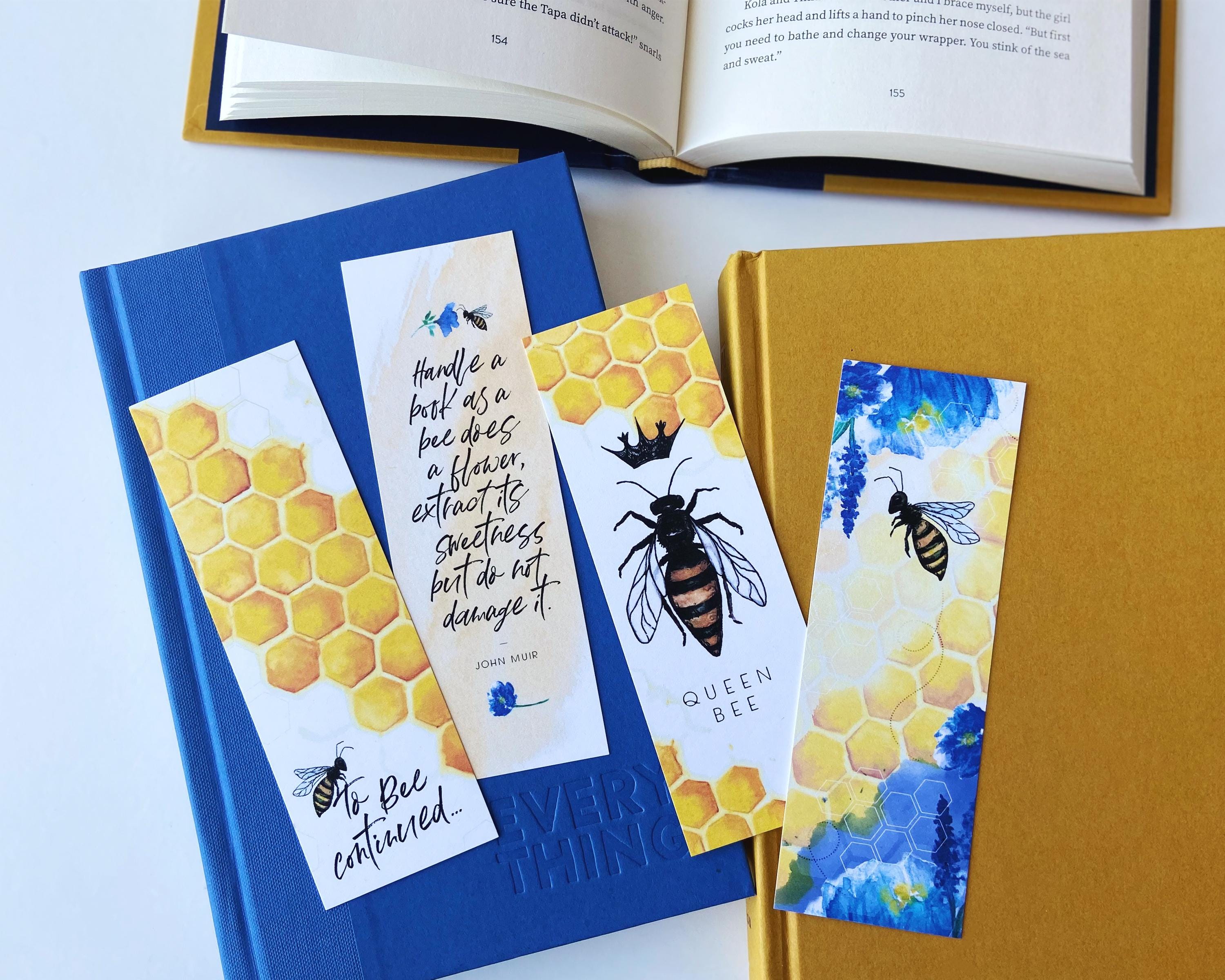 Honey Bee Bookmarks Set of Four, Honeycomb Book Mark, Watercolor ...