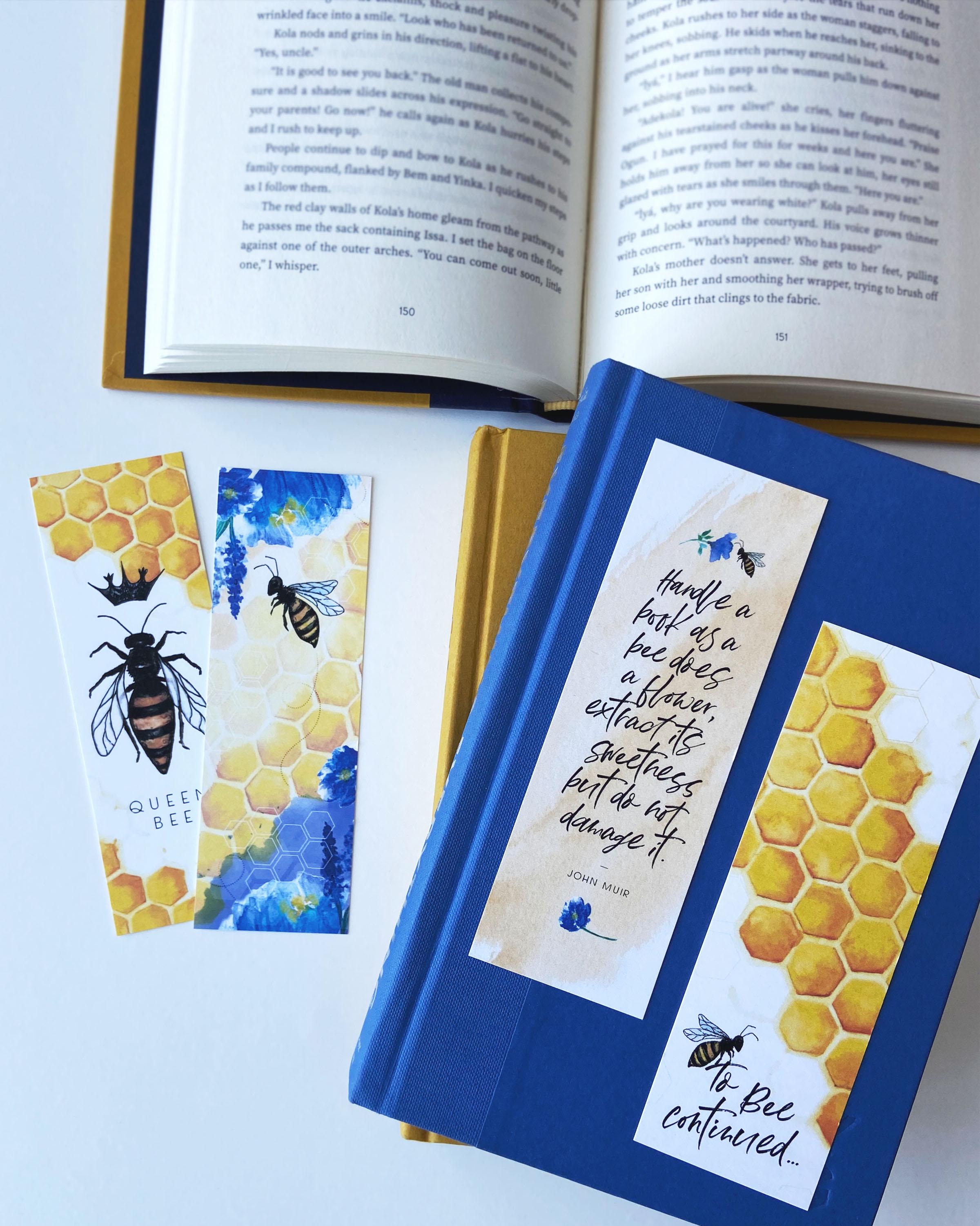 Honey Bee Bookmarks Set of Four, Honeycomb Book Mark, Watercolor ...