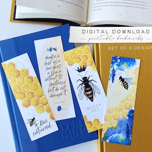 Bee Bookmarks Printable - Honey Bee Bookmark - Honeycomb Bookmark with Quote - Printable Bookmark Set - Watercolor Bookmarks Digital