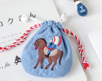 Indian On Horseback Pouch Embroidery kit, Tutorial in English and French, Art Gift DIY, Creative DIY, Craft Kit, starter kit, DIY gift