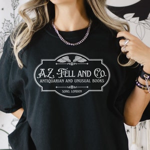 Good Omens A.Z. Fell and Co Antiquarian and Unusual Books Crewneck Shirt White Logo, Aziraphale Crowley Ineffable Husbands Oversized Tshirt