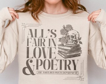 All's Fair In Love And Poetry Skull Book Design The Tortured Poets Department Felpa girocollo Felpa unisex Nuovo album Merch TTPD Camicia