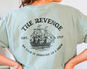 Our Flag Means Death The Revenge Pirate Ship Shirt, Stede Bonnet Blackbeard Gentlebeard Fandom, Crewneck Tshirt (Black Logo Back Design)