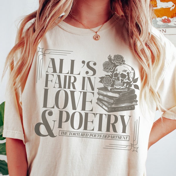 All's Fair In Love And Poetry Shirt The Tortured Poets Department New Album Unisex Tshirt Skull Book Design Gift Swiftie Eras Tour Outfit