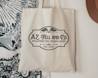 Good Omens A.Z. Fell and Co Antiquarian and Unusual Books Aziraphale Bookshop Tote Bag, Book Store Crowley Ineffable Husbands Fandom Gift