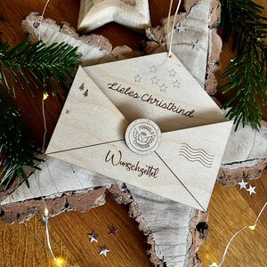 Wunschzettel Christkind, personalisierterer Weihnachtsbrief, Magischer Wunschzettelumschlag aus Holz, Wunschzettel, Weihnachtsdekoration