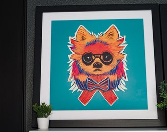 Pomeranian Dog with Bow Tie Framed Print