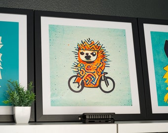 Abstract Pomeranian Dog on a Bicycle Framed Print