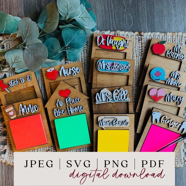 Sticky Note Pad Holder SVG - Bundle of 16 Note Pad Holders SVG - Laser Cut Files - Post It Note Holder SVG - Teacher Gift - Coworker Gift -