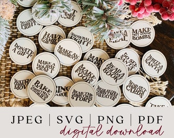 Moedas de Natal SVG - Tokens de contagem regressiva de Natal - Tokens do Advento de Natal - Arquivo de corte de atividades de Natal - Glowforge SVG - Arquivo de corte a laser -