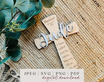 Baptism Cross Keepsake SVG - Kids Baptism SVG - Baptism Favors - Baptism Gift - Baby Baptism - Baptism - Baptism Favor - Laser Ready File
