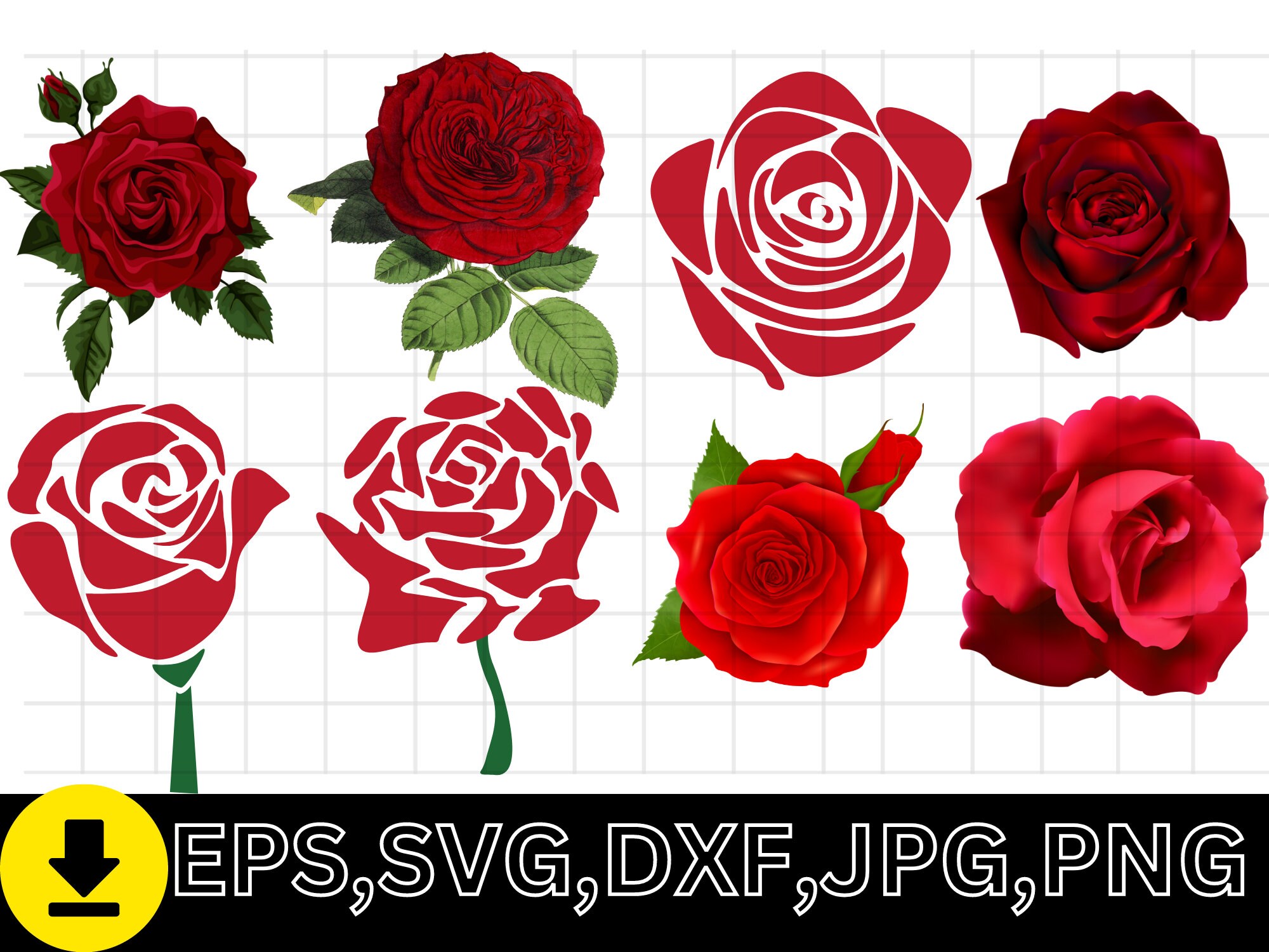 Rose SVG Bundle Rose Svg Flower Svg Roses Template Svg Half Rose Svg
