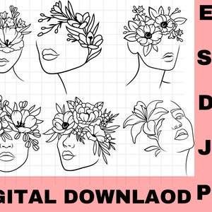 Flowers Svg\ Floral woman Svg\ Woman with flower head svg\ Flower head Svg\ Floral svg\ Floral line face Svg\ Cricut\ floral Female\ Eps