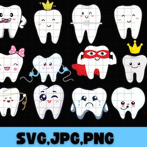 Fée des dents SVG \ Dent de fille mignonne avec des fichiers de coupe couronne \ Vector Kawaii dent ailée Clipart \ Machine de découpe téléchargement png