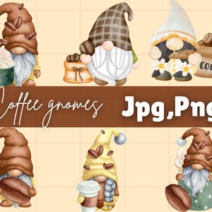 Watercolor Coffee Lover Gnome PNG Clipart Bundle\ Cute Coffee Gnome Designs\ Coffee Bean Gnome Clipart\ Gnome PNG Sublimation Design