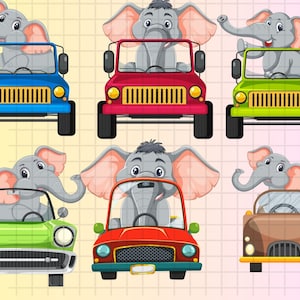 Animales Safari en un Jeep Clipart\ Acuarela Bebé Animales\ Descarga Digital\ Wild One Baby Safari Car Png\ Nursery Art\ Uso Comercial