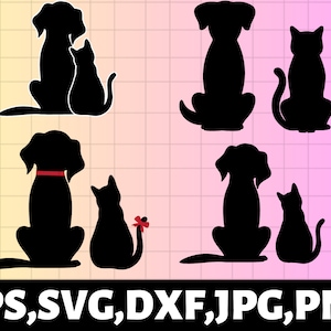 Cat And Dog Silhouettes Svg\ cat and Dog Svg\ Digital Download\ Dog And Cat Png Clipart\ Dog Cat Best Friendship Animal Silhouette Cut Files