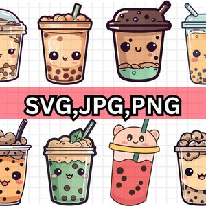 Bubble tea SVG-Datei, Boba tea geschichtet, Schneidedatei Kawaii, süßes Trink-Essen, Boba Tee Liebhaber Sommer, lustige Karikatur-Kind-Shirt Design, Silhouette Cricut Vinyl