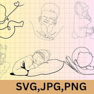 Dibujo de línea de bebé SVG\ Bebés recién nacidos Dibujo de línea Archivo digital\ Bebé\ Archivo de corte láser\ SVG PNG