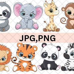 Ensemble SVG animaux de la jungle Safari\ girafe\ éléphant\ rhinocéros\ roi lion arbre SVG\ équipage du zoo et silhouette animale\ clipart safari pour travaux manuels