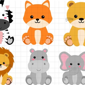 Jungle Animals SVG Set\ Safari Animals SVG\ Archivos de corte Cricut\ archivos en capas\ Archivos de silueta\ Paquete de animales de la selva png Clipart.