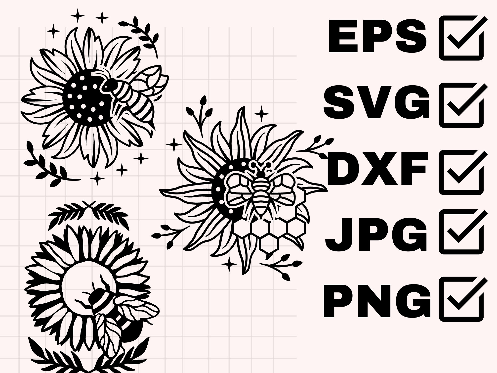Sunflower and Bee Svg Bee SVG Cut File Sunflower SVG Bee and Sunflower Png Bee Cut File Cricut