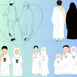 Muslim family clip art bundle\ Women\ men\ girls\ boys\ Hajj & Umrah Faceless Portrait\ Personalized Gift\ gft