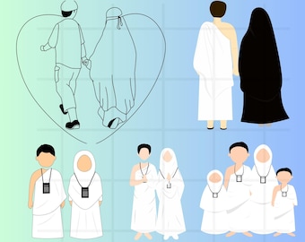 Muslim family clip art bundle\ Women\ men\ girls\ boys\ Hajj & Umrah Faceless Portrait\ Personalized Gift\ gft