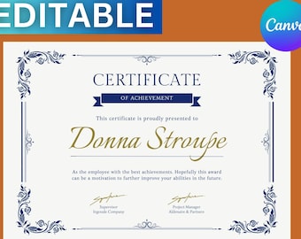 INSTANT Certificate Of Achievement Template\ INSTANT Digital Download\ editable Docx and editable\ fillable\ PDF available after purchase