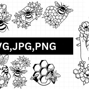 Bijen SVG megabundel honingraat\ cut-bestand schattige hommel\ bij honing infuus\ bijenkorf honingbij\ lente dier\ tuimelaar imker\ silhouet Cricut