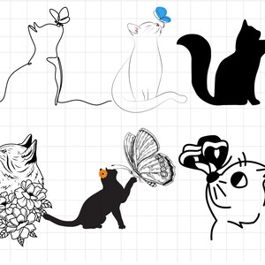 Bundle SVG chat papillon\ silhouette de chat\ PNG\ vecteur\ utilisation commerciale\ arrière-plan transparent\ fichiers svg paquet svg \ mignon chat noir svg