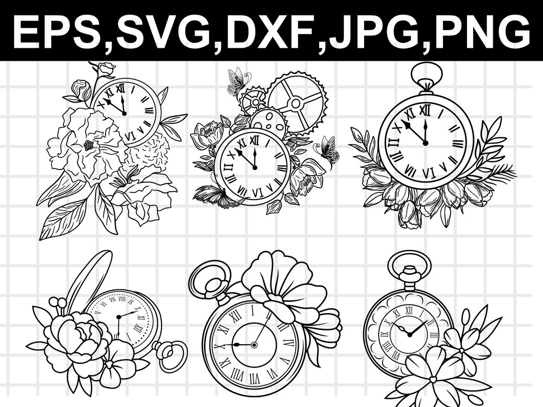 Floral Clock Svg File Vintage Floral Clock Svg Wedding Clock Svg Clock