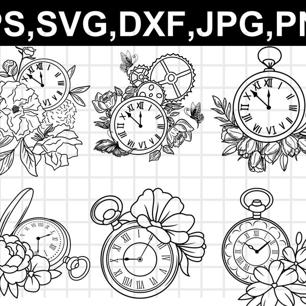 Floral Clock Svg File\ Vintage floral clock Svg\ Wedding clock Svg\ Clock with flowers\ Pocket clock svg\ Flower watch svg\ File for Cric