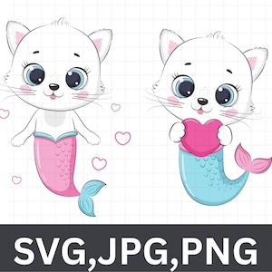 Kitty Meerjungfrau Set SVG'd DXF Cut File' Clip Art Pack' Download' Printable' Download 'Printable'